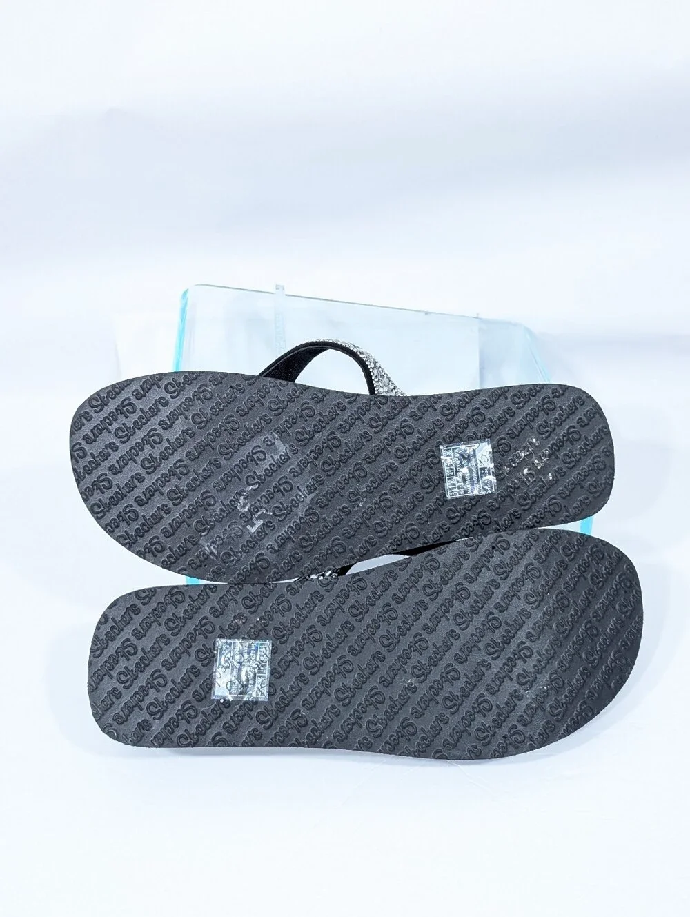 Skechers Flip Flops sz 11 Women Rhinestone Sandals Wedge Heel Cali Vinyasa